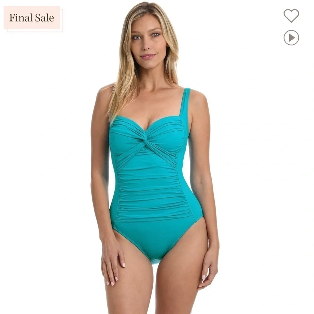 Island Goodness Twist Shirred One Piece Turquoise Size 6